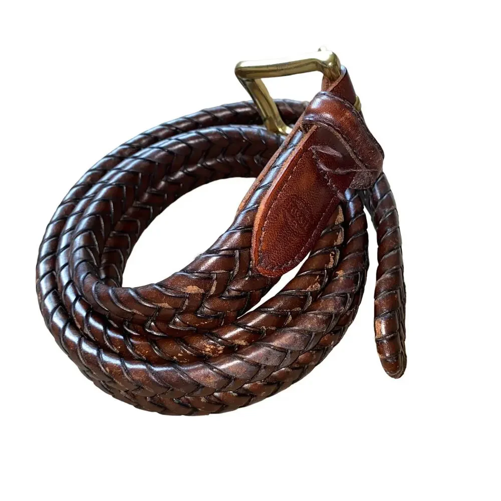 Fossil Genuine Leather Rope Belt Country Western Brown with gold hardware sz 38